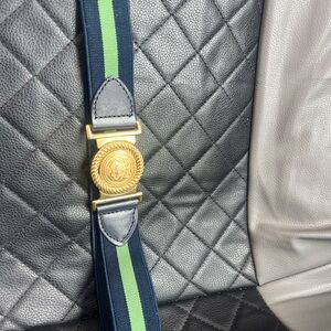 Talbots Navy and Green Belt with Gold Accent